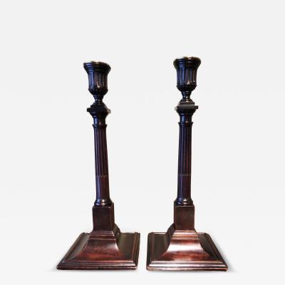 Pair Chippendale Carved Columnar Candlesticks