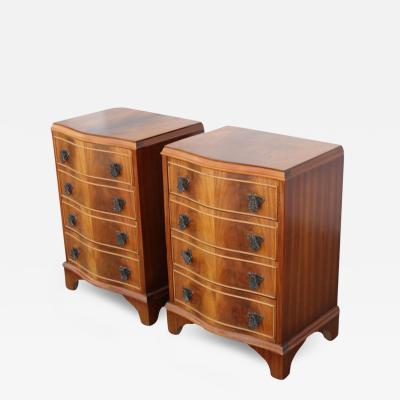 Pair Chippendale Style Walnut Burr Nightstands Lamp Tables