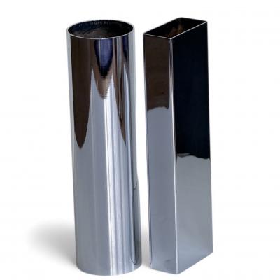 Pair Chrome Geometric Vases 1980