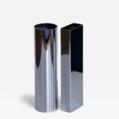 Pair Chrome Geometric Vases 1980