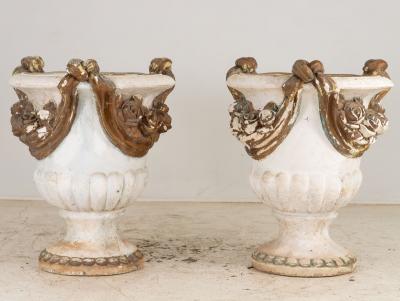 Pair Composite Terracotta Rococo Italian Urns Mid 20th C 