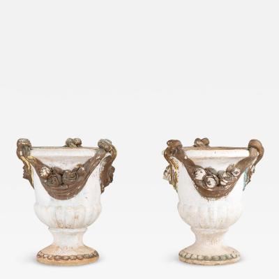 Pair Composite Terracotta Rococo Italian Urns Mid 20th C 