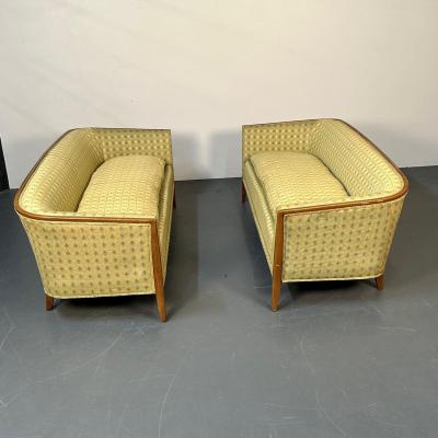 Pair Curved Mid Century Modern Sofas Settees Loveseats John Stuart for Irwin