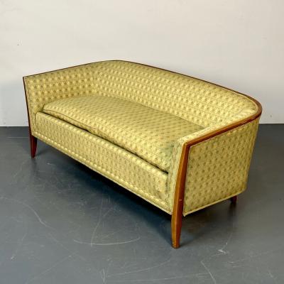 Pair Curved Mid Century Modern Sofas Settees Loveseats John Stuart for Irwin