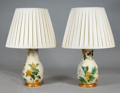 Pair Decalcomania Vase Lamps and Shades