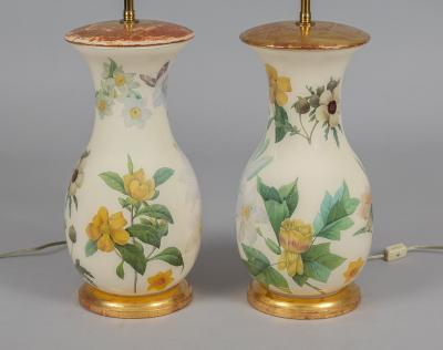 Pair Decalcomania Vase Lamps and Shades