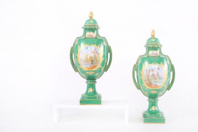 Pair Decorative Gilt Porcelain Dresden Covered Urns