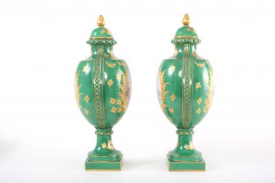 Pair Decorative Gilt Porcelain Dresden Covered Urns