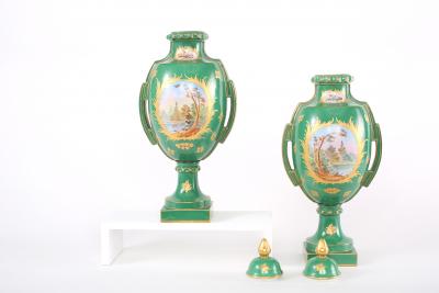 Pair Decorative Gilt Porcelain Dresden Covered Urns
