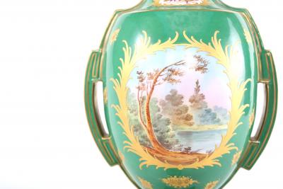 Pair Decorative Gilt Porcelain Dresden Covered Urns