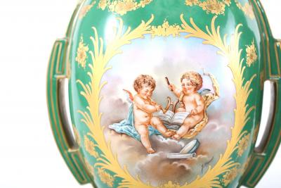 Pair Decorative Gilt Porcelain Dresden Covered Urns