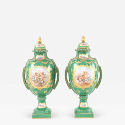 Pair Decorative Gilt Porcelain Dresden Covered Urns