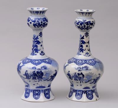 Pair Dutch Delft Bottle Vases