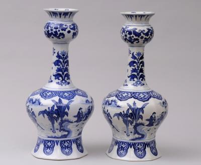 Pair Dutch Delft Bottle Vases
