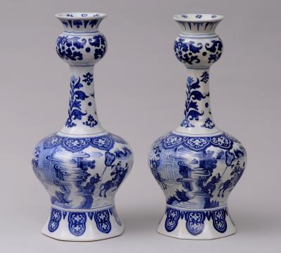 Pair Dutch Delft Bottle Vases