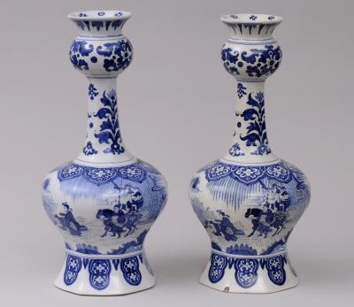 Pair Dutch Delft Bottle Vases