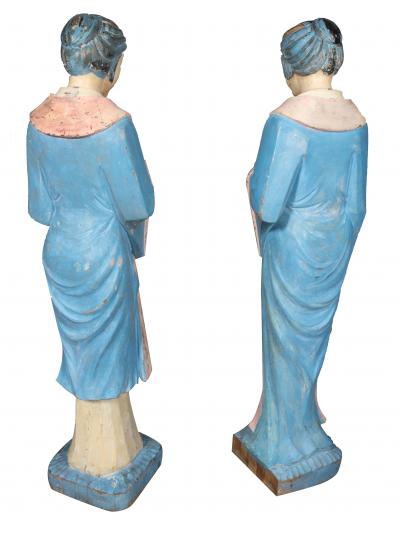 Pair East Asian Standing Figures Of Woman Possibly Geisha