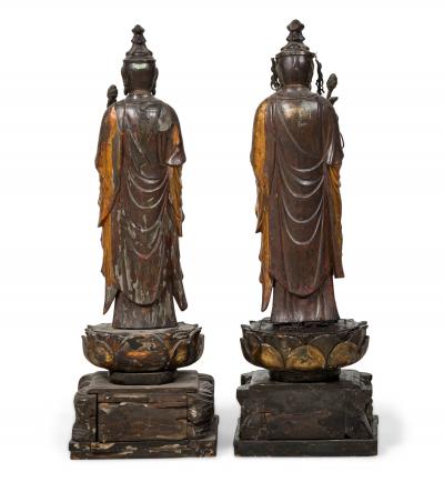 Pair Edo era giltwood standing Amitabha Buddhas