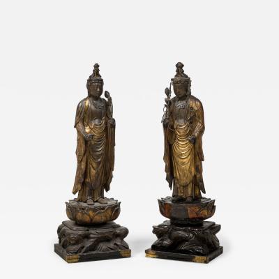 Pair Edo era giltwood standing Amitabha Buddhas