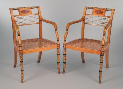 Pair Edwardian Satinwood Armchairs