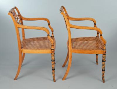 Pair Edwardian Satinwood Armchairs