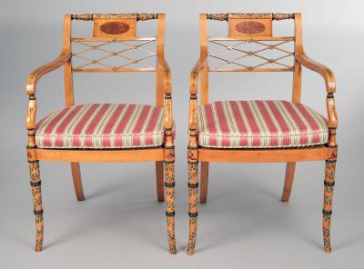 Pair Edwardian Satinwood Armchairs