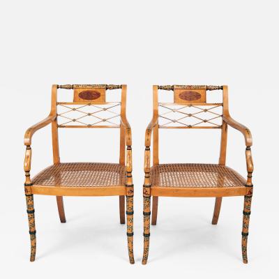 Pair Edwardian Satinwood Armchairs