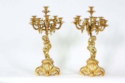 Pair Eight Armed Gilt Bronze Candelabras