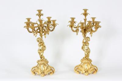 Pair Eight Armed Gilt Bronze Candelabras