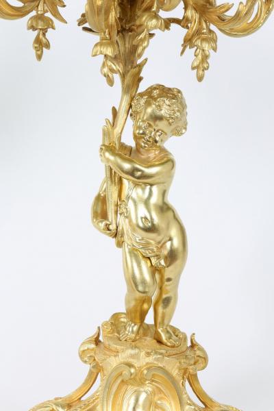 Pair Eight Armed Gilt Bronze Candelabras