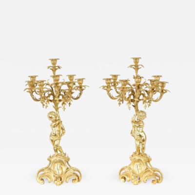 Pair Eight Armed Gilt Bronze Candelabras