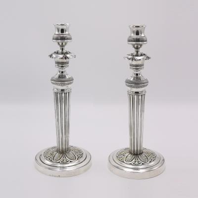 Pair Empire Period Silverplate Candlesticks France circa 1820 