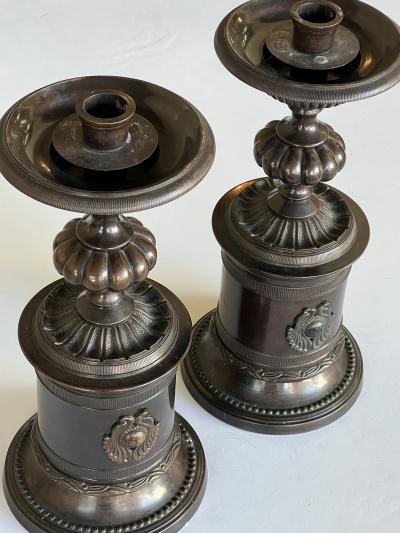 Pair Empire Style Bronze Candle Holders