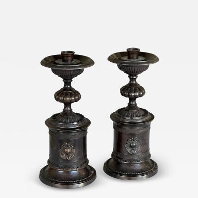 Pair Empire Style Bronze Candle Holders