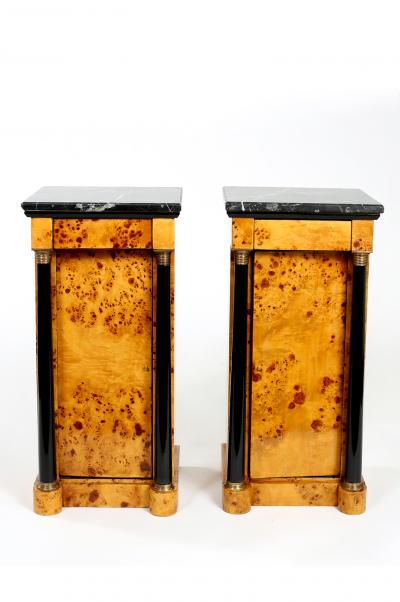Pair Empire Style Marble Top Bar Wood Half Commodes