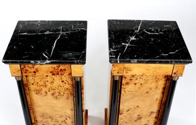 Pair Empire Style Marble Top Bar Wood Half Commodes
