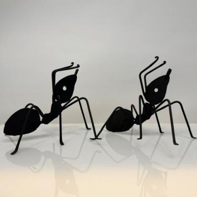 Pair Enameled Metal Black Ant Sculptures