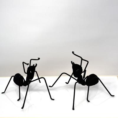 Pair Enameled Metal Black Ant Sculptures