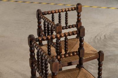 Pair English 19thC Beech Bobbin Corner Chairs