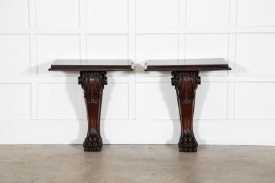 Pair English 19thC Mahogany Lion Paw Console Tables