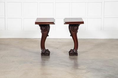Pair English 19thC Mahogany Lion Paw Console Tables