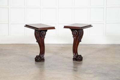 Pair English 19thC Mahogany Lion Paw Console Tables
