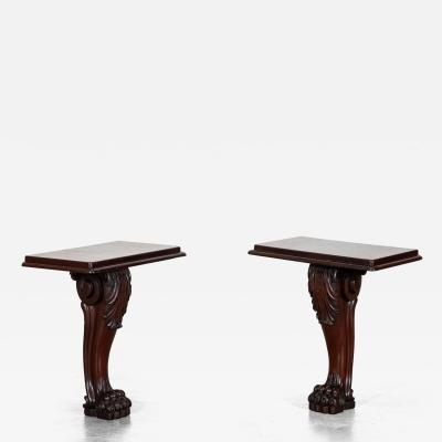 Pair English 19thC Mahogany Lion Paw Console Tables