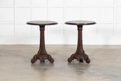 Pair English 19thC Mahogany Painted Cast Iron Tavern Tables