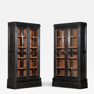Pair English Ebonised Oak Glazed Bookcases