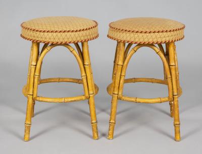 Pair English Faux Bamboo Stools