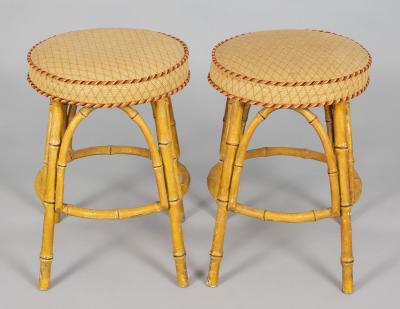 Pair English Faux Bamboo Stools