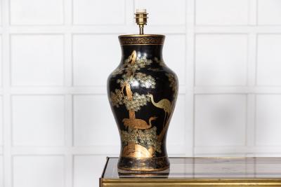 Pair English Large Chinoiserie Papier M ch Table Lamps