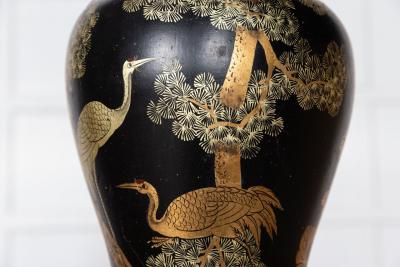 Pair English Large Chinoiserie Papier M ch Table Lamps