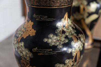 Pair English Large Chinoiserie Papier M ch Table Lamps